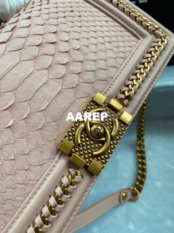 Replica Chanel Python Boy Bag with Handle Blush 4