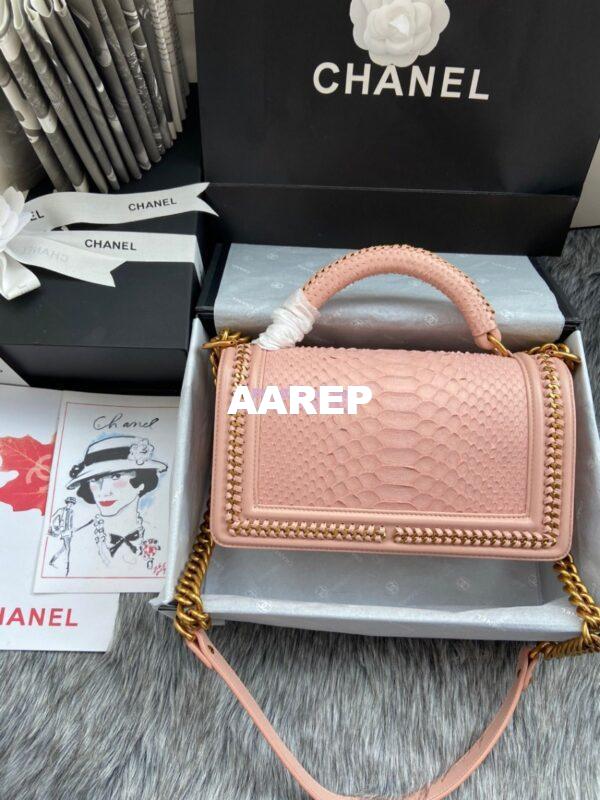 Replica Chanel Python Boy Bag with Handle Blush 7