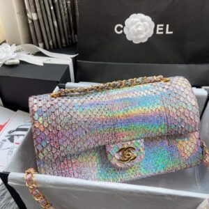 Replica Chanel Python Leather CF Classic Flap Bag Iridescent 30 2