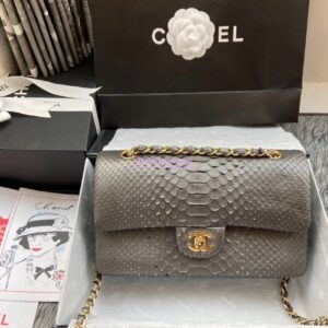 Replica Chanel Python Leather CF Classic Flap Bag Onyx 28