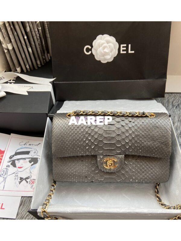 Replica Chanel Python Leather CF Classic Flap Bag Onyx 28