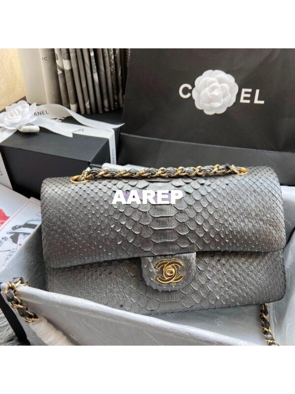 Replica Chanel Python Leather CF Classic Flap Bag Onyx 28 2