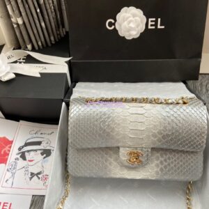 Replica Chanel Python Leather CF Classic Flap Bag Silvery 27