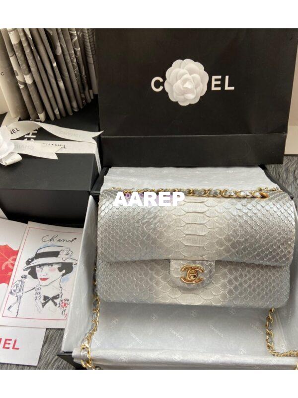 Replica Chanel Python Leather CF Classic Flap Bag Silvery 27