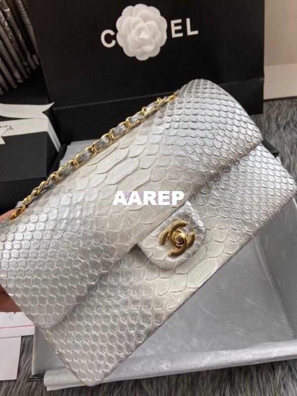 Replica Chanel Python Leather CF Classic Flap Bag Silvery 27 2