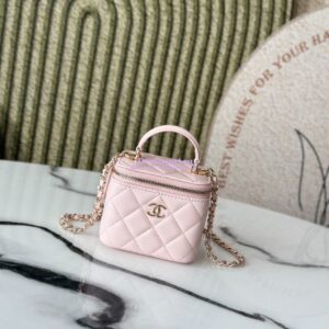 Replica Chanel New SLG Lambskin Small Vanity With Chain and Top Handle Bag AP2198 Light Pink