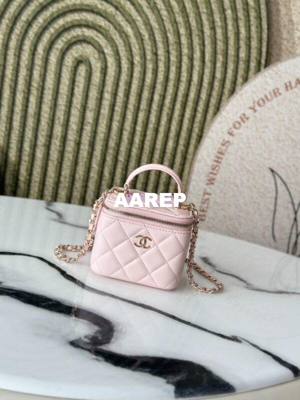 Replica Chanel New SLG Lambskin Small Vanity With Chain and Top Handle Bag AP2198 Light Pink