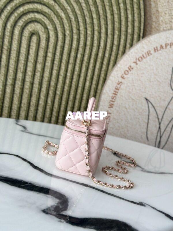 Replica Chanel New SLG Lambskin Small Vanity With Chain and Top Handle Bag AP2198 Light Pink 2