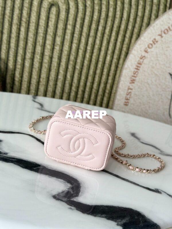 Replica Chanel New SLG Lambskin Small Vanity With Chain and Top Handle Bag AP2198 Light Pink 5
