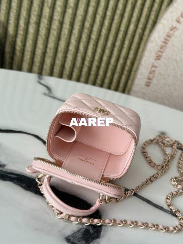 Replica Chanel New SLG Lambskin Small Vanity With Chain and Top Handle Bag AP2198 Light Pink 8