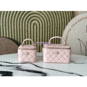 Replica Chanel New Lambskin Vanity With Chain and Top Handle AP2199 Light Pink