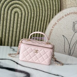 Replica Chanel New Lambskin Vanity With Chain and Top Handle AP2199 Light Pink 2