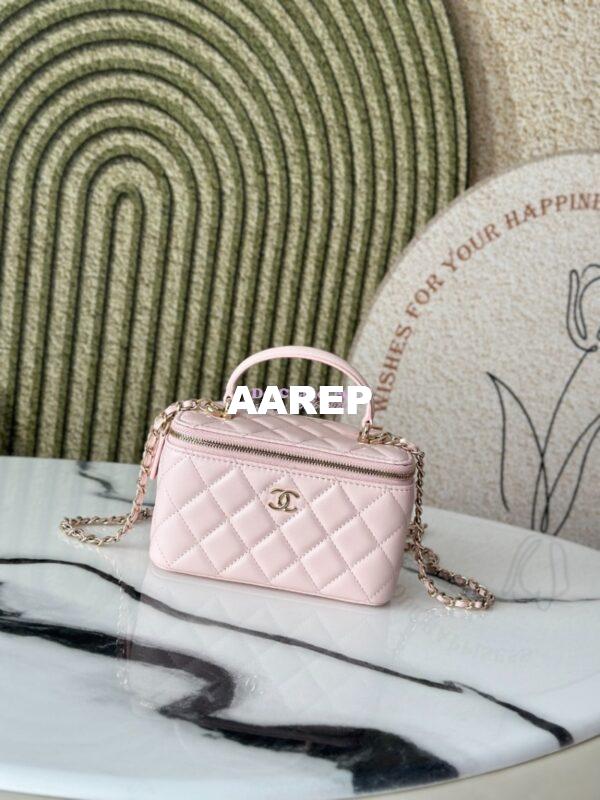 Replica Chanel New Lambskin Vanity With Chain and Top Handle AP2199 Light Pink 4