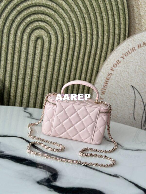 Replica Chanel New Lambskin Vanity With Chain and Top Handle AP2199 Light Pink 12