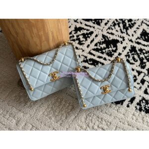 Replica Chanel 25A Relaunched Calfskin Mini / Small Flap Bag with Gold Charm Chain AS2649 AS2615 Light Blue
