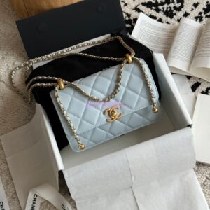 Replica Chanel 25A Relaunched Calfskin Mini / Small Flap Bag with Gold Charm Chain AS2649 AS2615 Light Blue 2