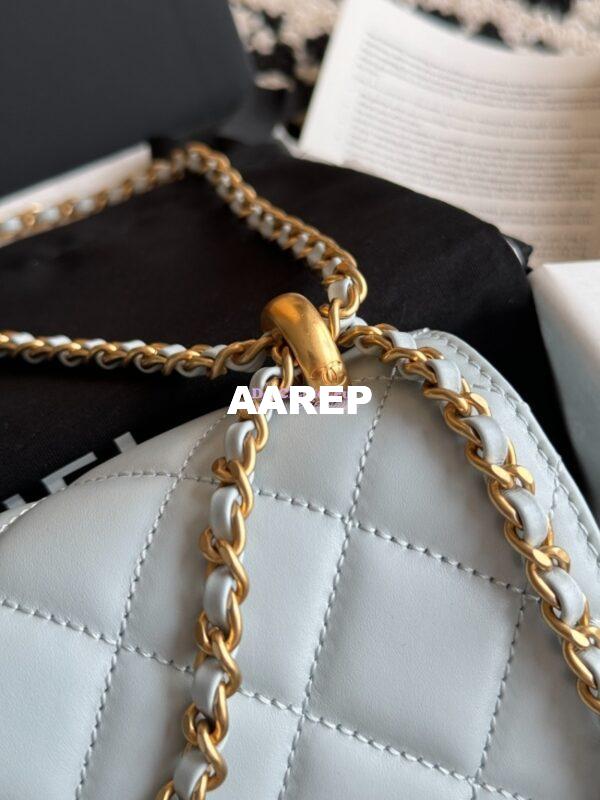 Replica Chanel 25A Relaunched Calfskin Mini / Small Flap Bag with Gold Charm Chain AS2649 AS2615 Light Blue 6