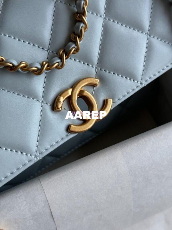 Replica Chanel 25A Relaunched Calfskin Mini / Small Flap Bag with Gold Charm Chain AS2649 AS2615 Light Blue 7
