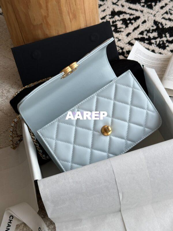 Replica Chanel 25A Relaunched Calfskin Mini / Small Flap Bag with Gold Charm Chain AS2649 AS2615 Light Blue 10