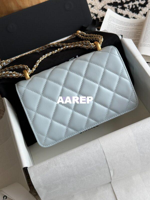 Replica Chanel 25A Relaunched Calfskin Mini / Small Flap Bag with Gold Charm Chain AS2649 AS2615 Light Blue 11