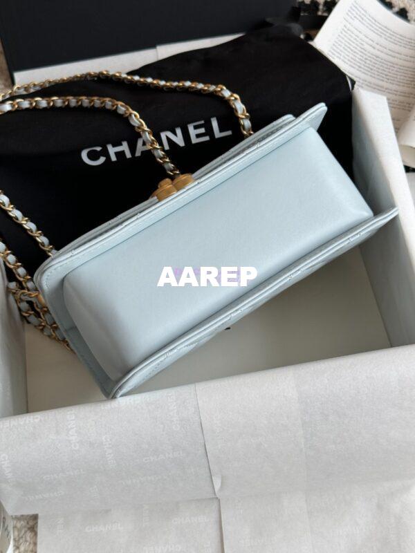 Replica Chanel 25A Relaunched Calfskin Mini / Small Flap Bag with Gold Charm Chain AS2649 AS2615 Light Blue 12