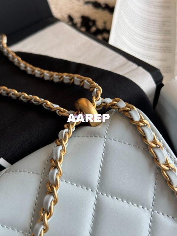 Replica Chanel 25A Relaunched Calfskin Mini / Small Flap Bag with Gold Charm Chain AS2649 AS2615 Light Blue 15