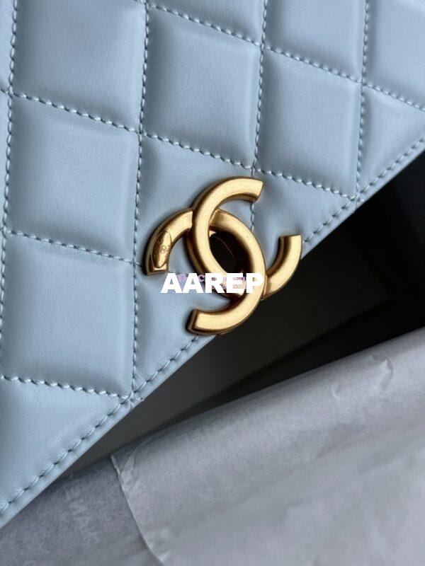 Replica Chanel 25A Relaunched Calfskin Mini / Small Flap Bag with Gold Charm Chain AS2649 AS2615 Light Blue 16