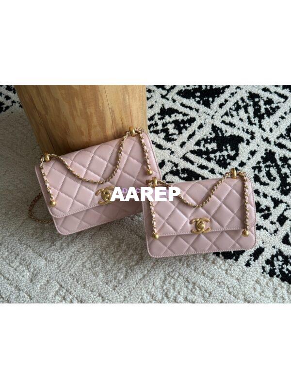 Replica Chanel 25A Relaunched Calfskin Mini / Small Flap Bag with Gold Charm Chain AS2649 AS2615 Light Pink 3
