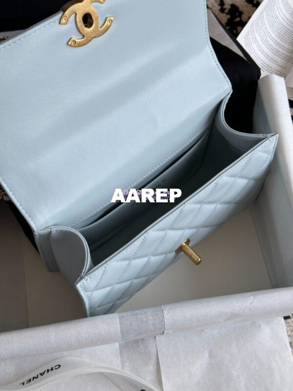 Replica Chanel 25A Relaunched Calfskin Mini / Small Flap Bag with Gold Charm Chain AS2649 AS2615 Light Blue 18