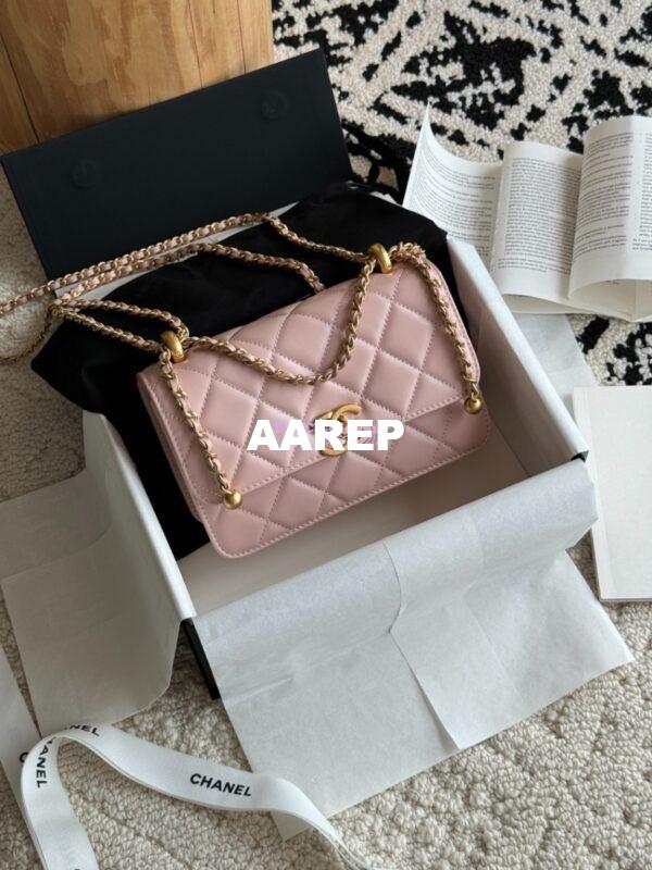 Replica Chanel 25A Relaunched Calfskin Mini / Small Flap Bag with Gold Charm Chain AS2649 AS2615 Light Pink 4