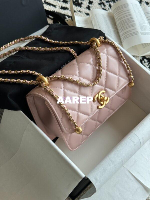 Replica Chanel 25A Relaunched Calfskin Mini / Small Flap Bag with Gold Charm Chain AS2649 AS2615 Light Pink 5