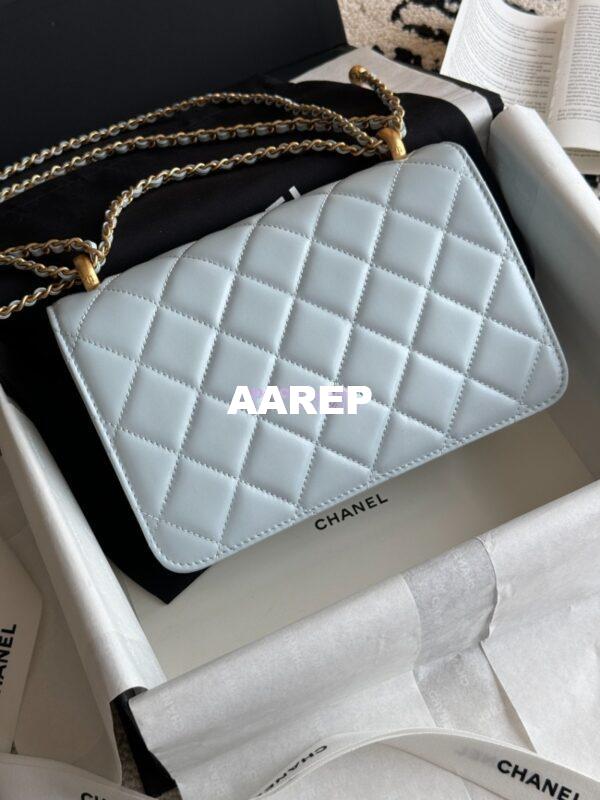 Replica Chanel 25A Relaunched Calfskin Mini / Small Flap Bag with Gold Charm Chain AS2649 AS2615 Light Blue 20