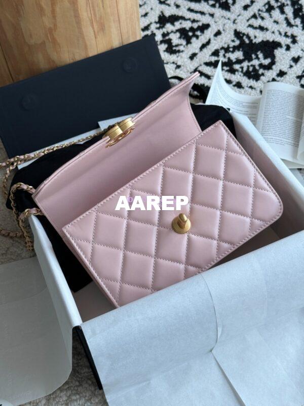 Replica Chanel 25A Relaunched Calfskin Mini / Small Flap Bag with Gold Charm Chain AS2649 AS2615 Light Pink 10