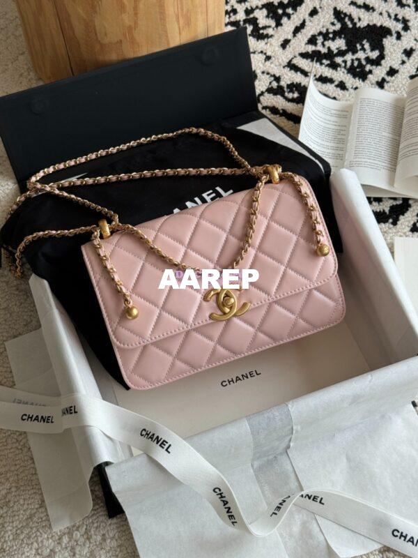 Replica Chanel 25A Relaunched Calfskin Mini / Small Flap Bag with Gold Charm Chain AS2649 AS2615 Light Pink 13