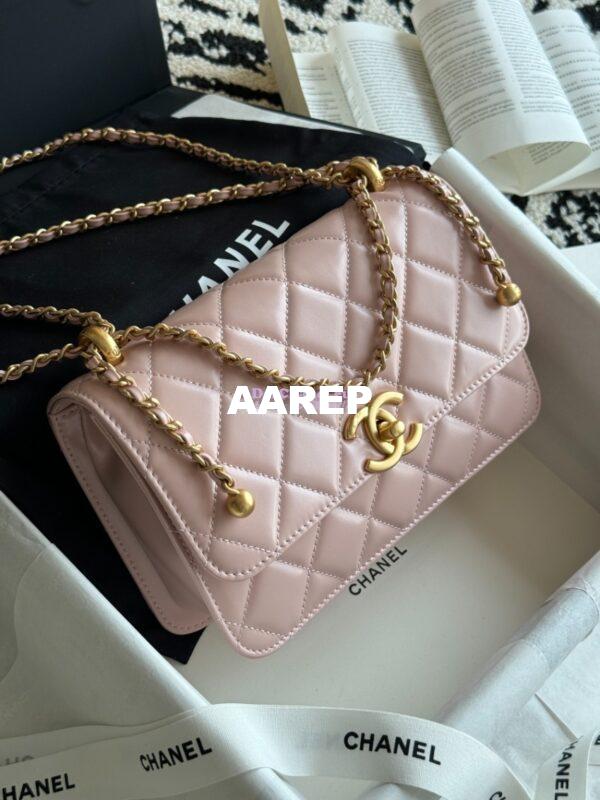 Replica Chanel 25A Relaunched Calfskin Mini / Small Flap Bag with Gold Charm Chain AS2649 AS2615 Light Pink 14