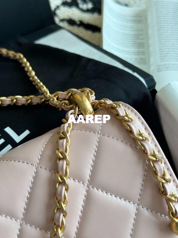 Replica Chanel 25A Relaunched Calfskin Mini / Small Flap Bag with Gold Charm Chain AS2649 AS2615 Light Pink 15