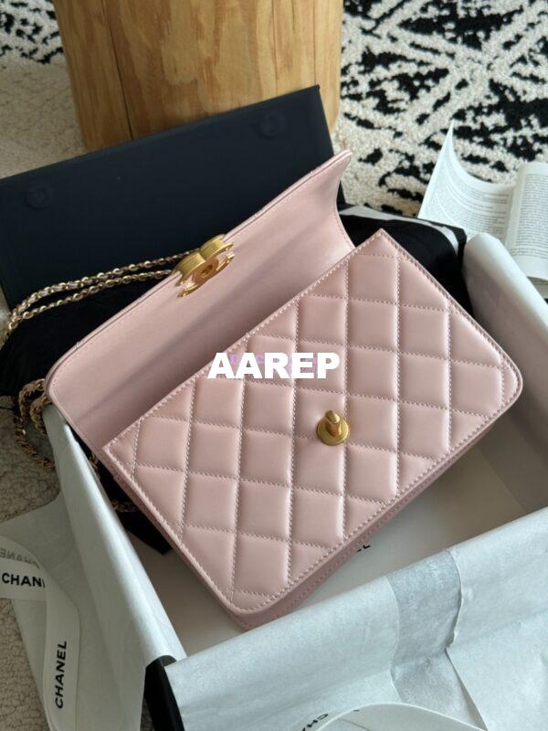 Replica Chanel 25A Relaunched Calfskin Mini / Small Flap Bag with Gold Charm Chain AS2649 AS2615 Light Pink 17