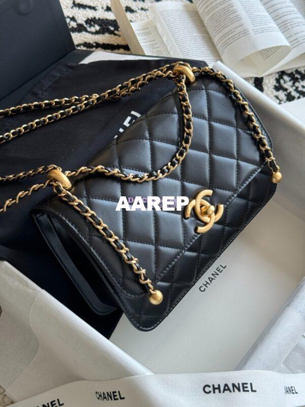 Replica Chanel 25A Relaunched Calfskin Mini / Small Flap Bag with Gold Charm Chain AS2649 AS2615 Black 4
