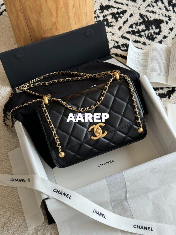 Replica Chanel 25A Relaunched Calfskin Mini / Small Flap Bag with Gold Charm Chain AS2649 AS2615 Black 5