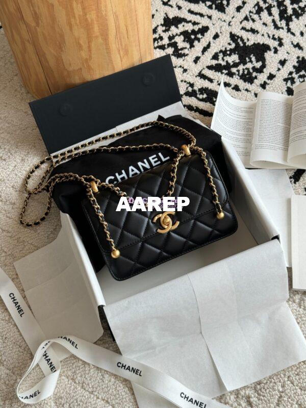Replica Chanel 25A Relaunched Calfskin Mini / Small Flap Bag with Gold Charm Chain AS2649 AS2615 Black 12