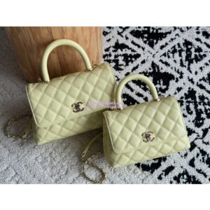 Replica Chanel Coco Handle Bag in Caviar with Edge Stitching 92990 92991 in Light Gold Hardware Jaune poussin