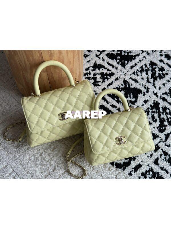 Replica Chanel Coco Handle Bag in Caviar with Edge Stitching 92990 92991 in Light Gold Hardware Jaune poussin 3