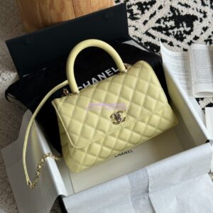 Replica Chanel Coco Handle Bag in Caviar with Edge Stitching 92990 92991 in Light Gold Hardware Jaune poussin 2
