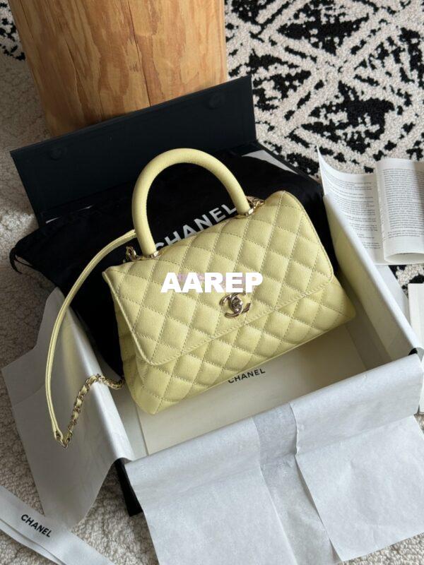 Replica Chanel Coco Handle Bag in Caviar with Edge Stitching 92990 92991 in Light Gold Hardware Jaune poussin 4