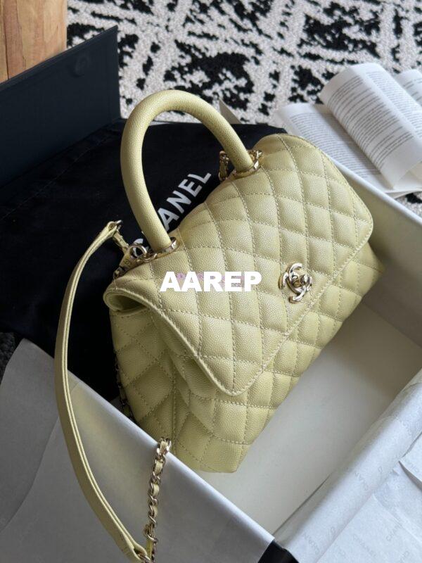 Replica Chanel Coco Handle Bag in Caviar with Edge Stitching 92990 92991 in Light Gold Hardware Jaune poussin 5