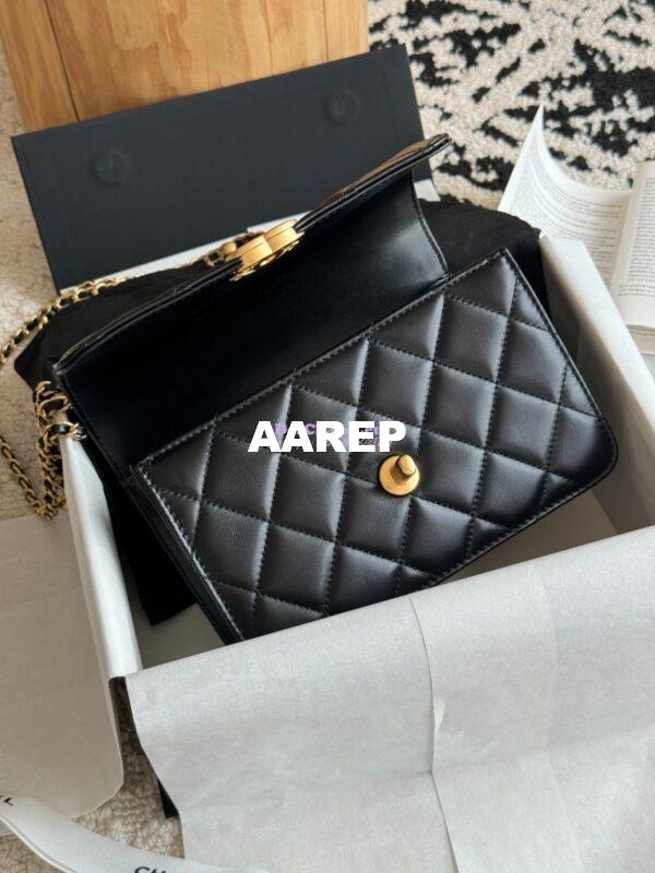 Replica Chanel 25A Relaunched Calfskin Mini / Small Flap Bag with Gold Charm Chain AS2649 AS2615 Black 18