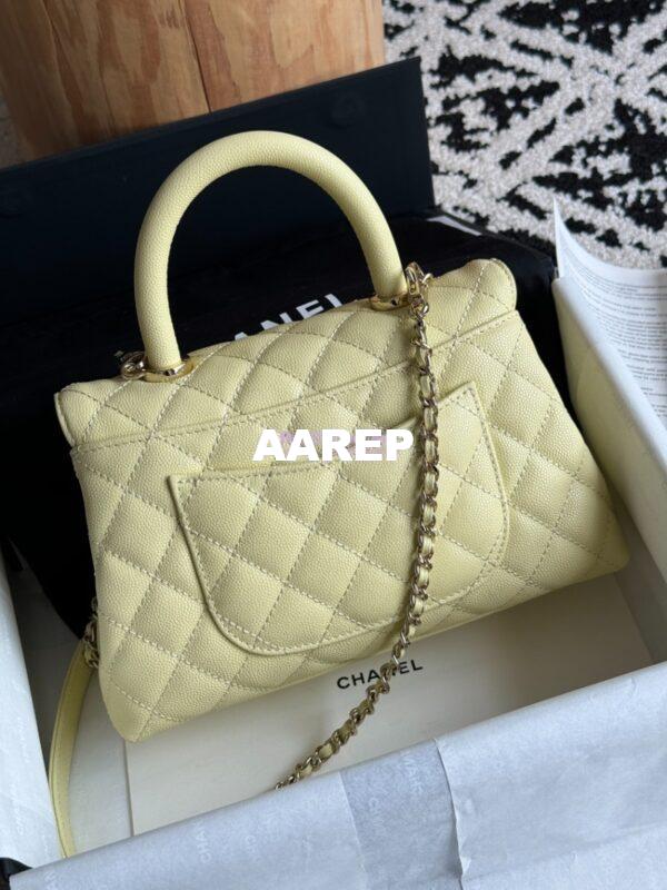 Replica Chanel Coco Handle Bag in Caviar with Edge Stitching 92990 92991 in Light Gold Hardware Jaune poussin 8