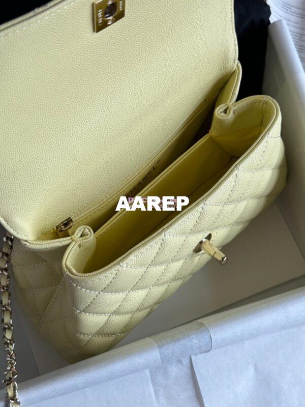 Replica Chanel Coco Handle Bag in Caviar with Edge Stitching 92990 92991 in Light Gold Hardware Jaune poussin 9