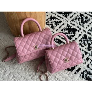 Replica Chanel Coco Handle Bag in Caviar with Edge Stitching 92990 92991 in Light Gold Hardware Peach Pink