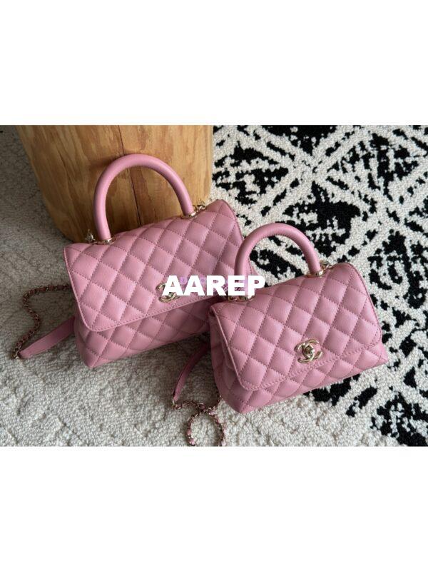 Replica Chanel Coco Handle Bag in Caviar with Edge Stitching 92990 92991 in Light Gold Hardware Peach Pink 3